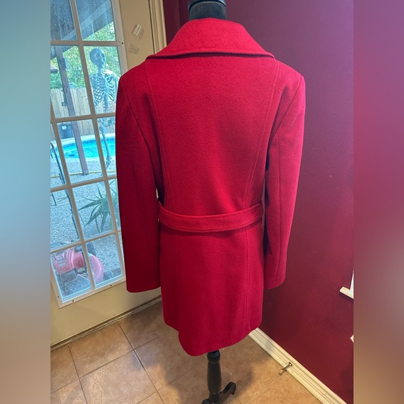 Steve by Searle Red Wool Blend Coat Women’s Size 8 Belted Peacoat - Picture 3 of 10